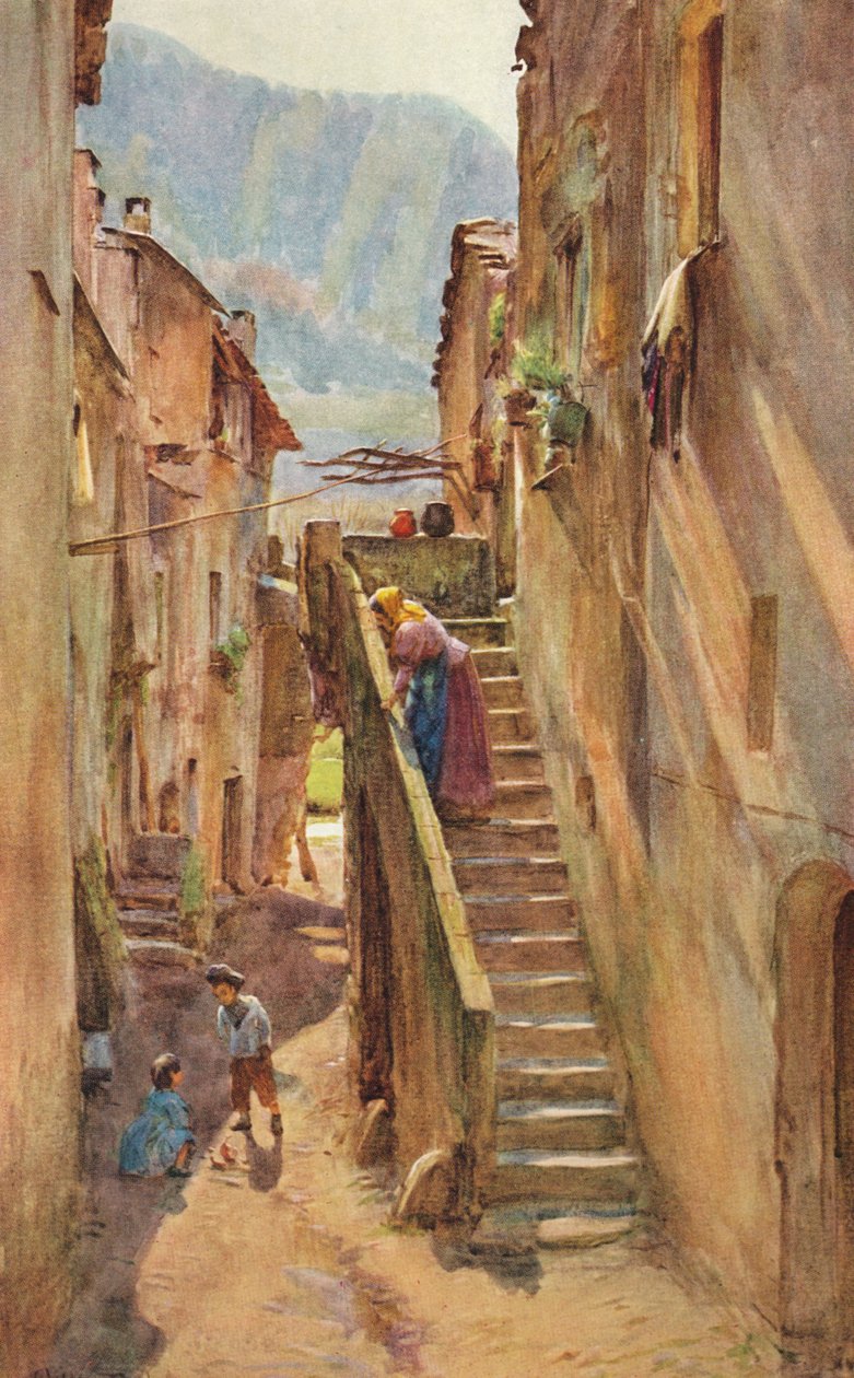 Vicolo del Ponte, Villa Nuova di Albenga, c1910, 1912 av Walter Frederick Roofe Tyndale