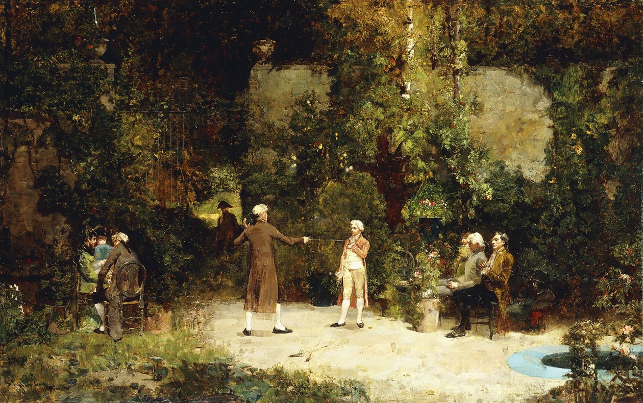 The Fencing Lesson, ca. 1879 (olje på lerret) av Walter Gay