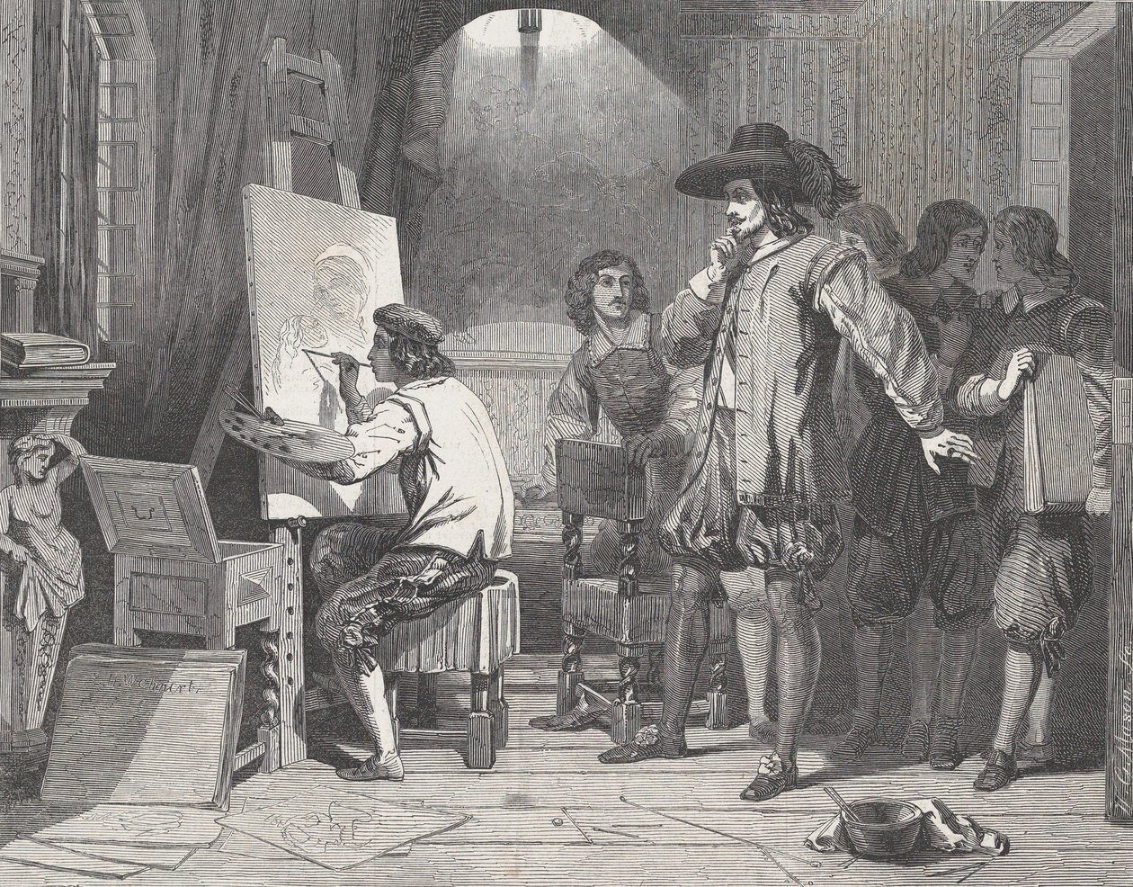 Sebastian Gomez oppdaget av sin mester, Murillo, At Work, fra Illustrated L..., 29. april 1848. av Walter George Mason