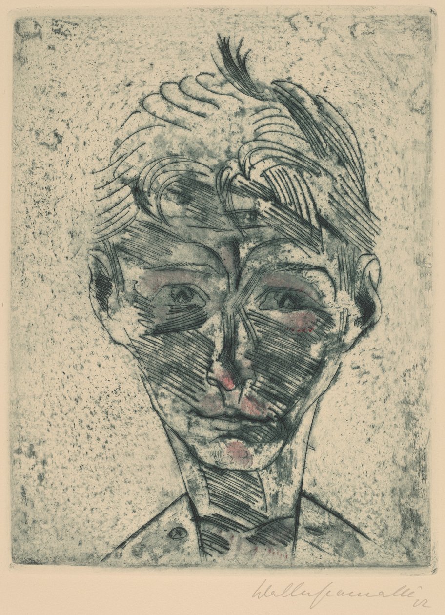 Byste av en ung mann, selvportrett guttehode, selvportrett, 19221923. av Walter Gramatte