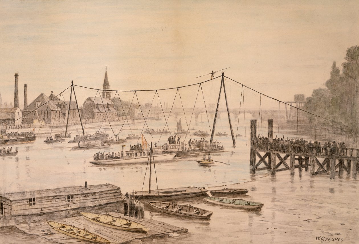 Charles Blondin krysset Themsen på stram ledning, London, før 1897. av Walter Greaves