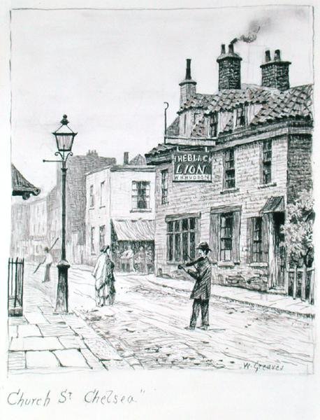 Church Street, Chelsea (blekk på papir) av Walter Greaves