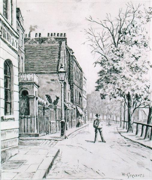 Eight Bells and Cheyne Walk, Chelsea (blekk på papir) av Walter Greaves