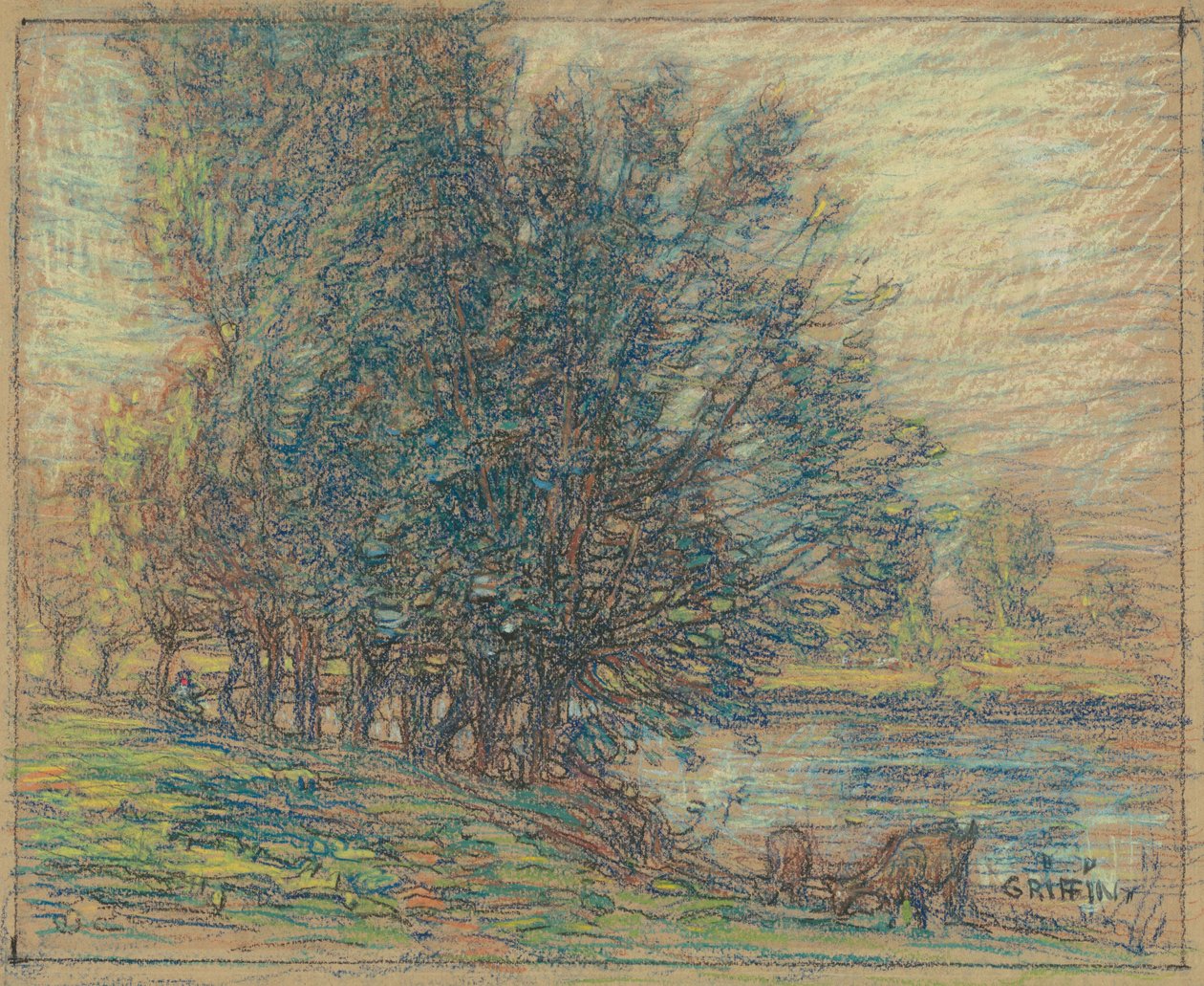 Willows, Longpre, Frankrike, ca. 1911-18 (pastell på vevd papir) av Walter Griffin