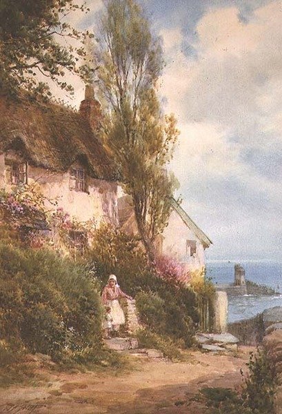 Hytte ved havet (akvarell) av Walter Henry Sweet