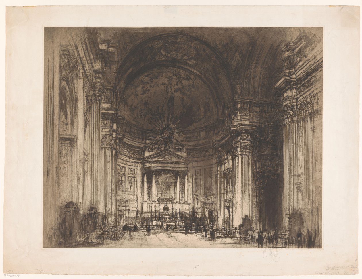 Utsikt over det indre av Santissimo Nome di Gesù i Roma av Walter Hilton Nash (signed by artist)