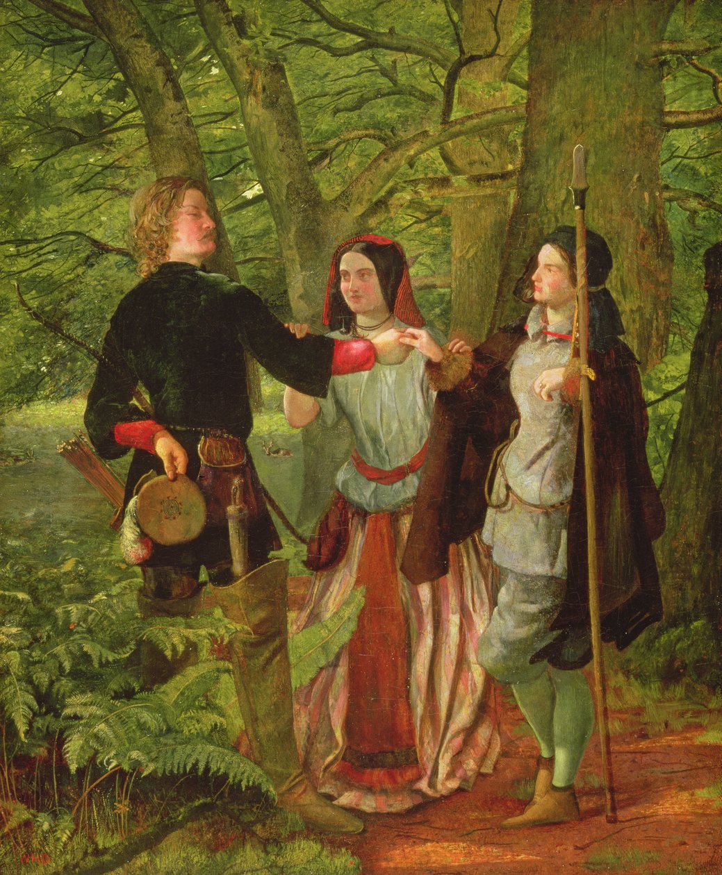 As You Like It - Act IV Scene I - Rosalind veileder Orlando i ekteskapsseremonien eller The Mock Marriage of Orlando and Rosalind, 1850 av Walter Howell Deverell