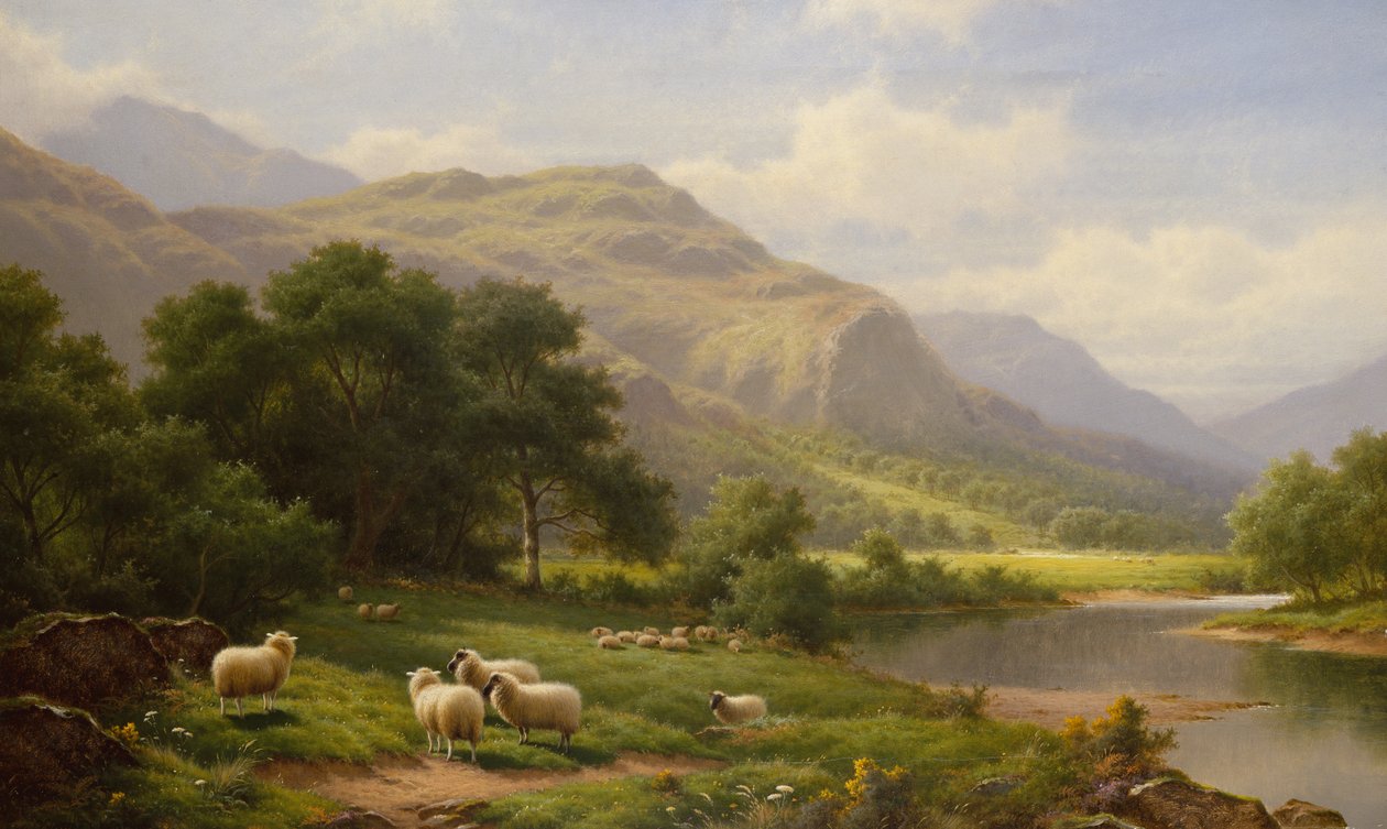 The Lledr Valley, Nord-Wales (olje på lerret) av Walter J. Watson