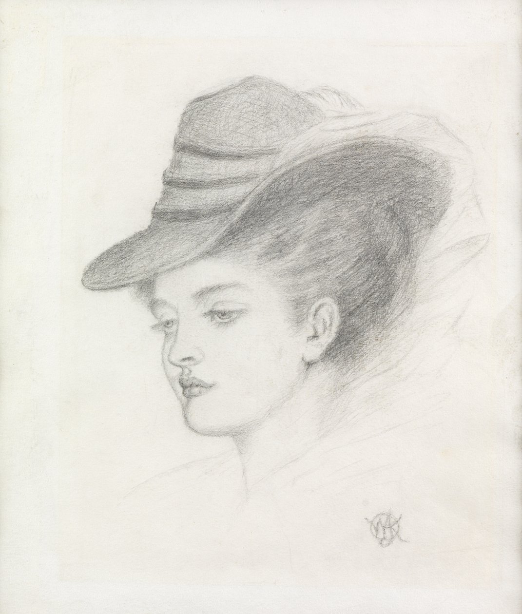 Emily Renshaw, kunstnerens kone (blyant på papir) av Walter John Knewstub