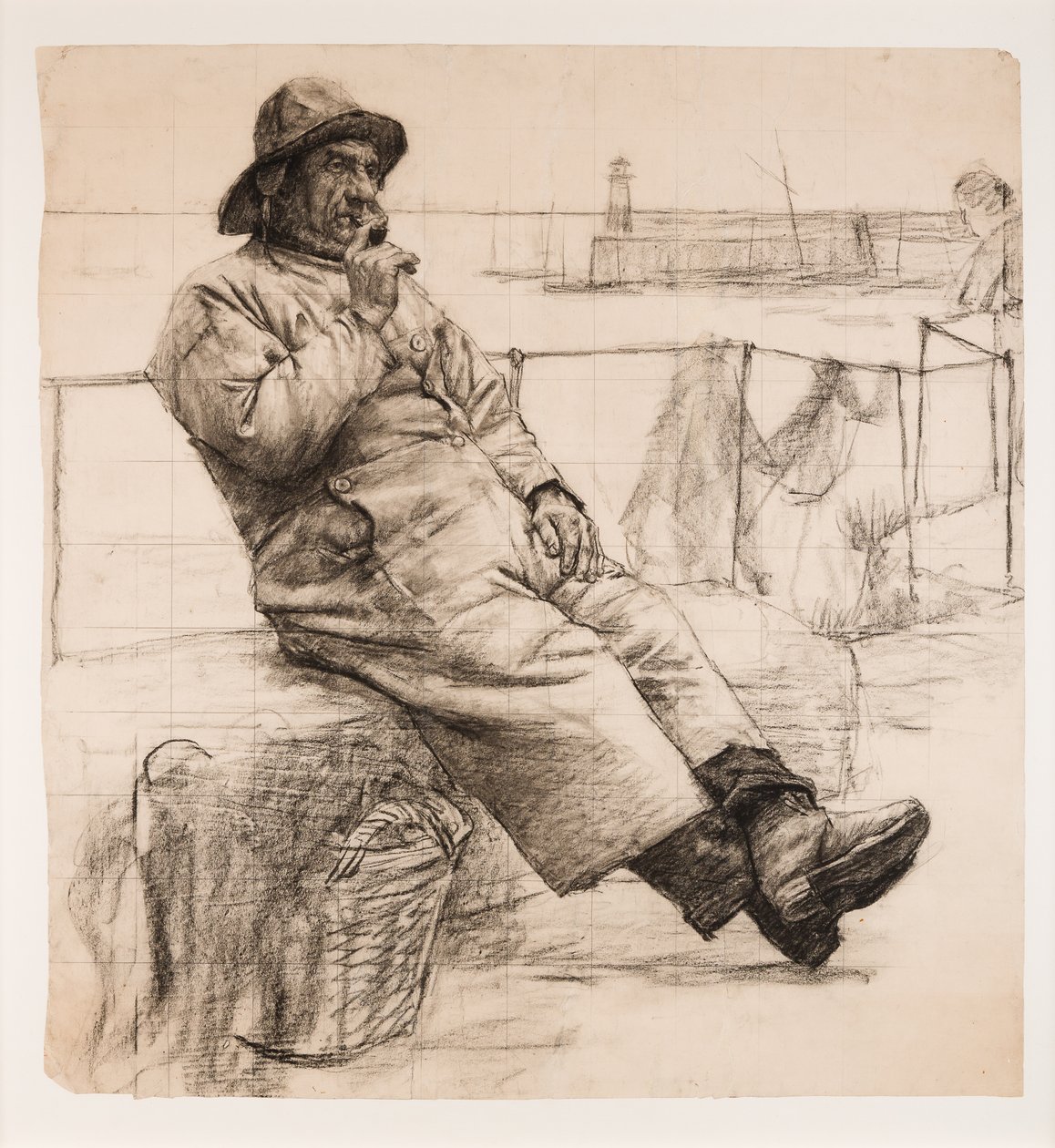 Fisherman Smoking a Pipe (kull på papir) av Walter Langley