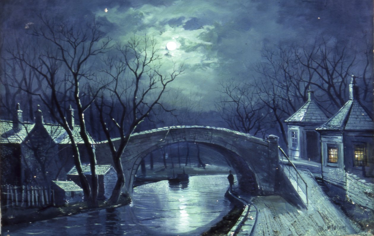 Redcote Bridge, Armley, av Moonlight (olje på lerret) av Walter Linsley Meegan