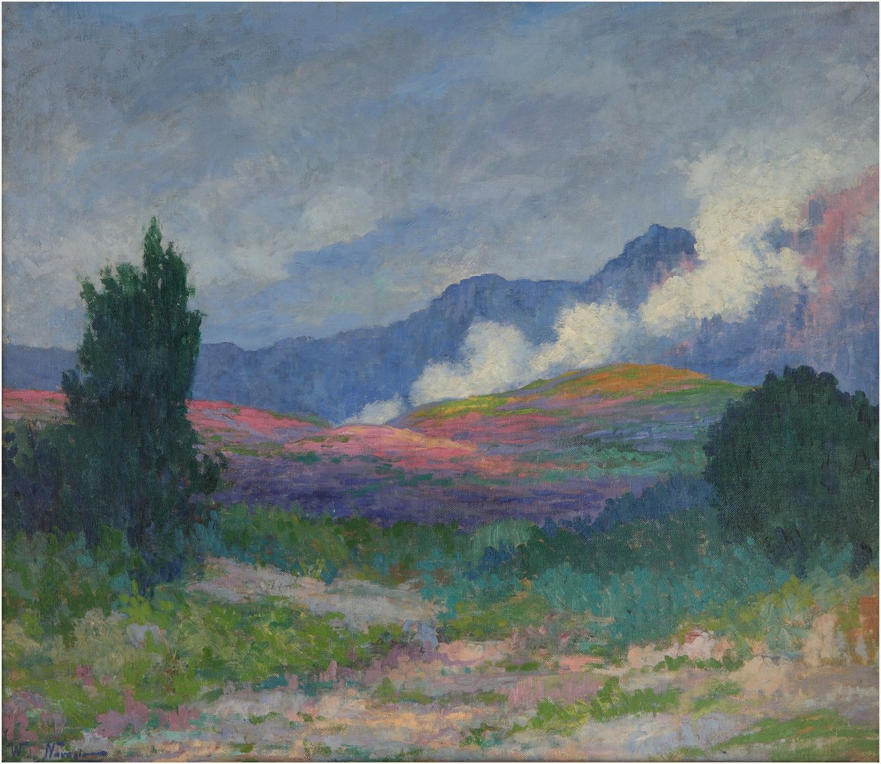 Skyer i en fjellkjede, ca. 1915 (olje på lerret) av Walter Navazio de
