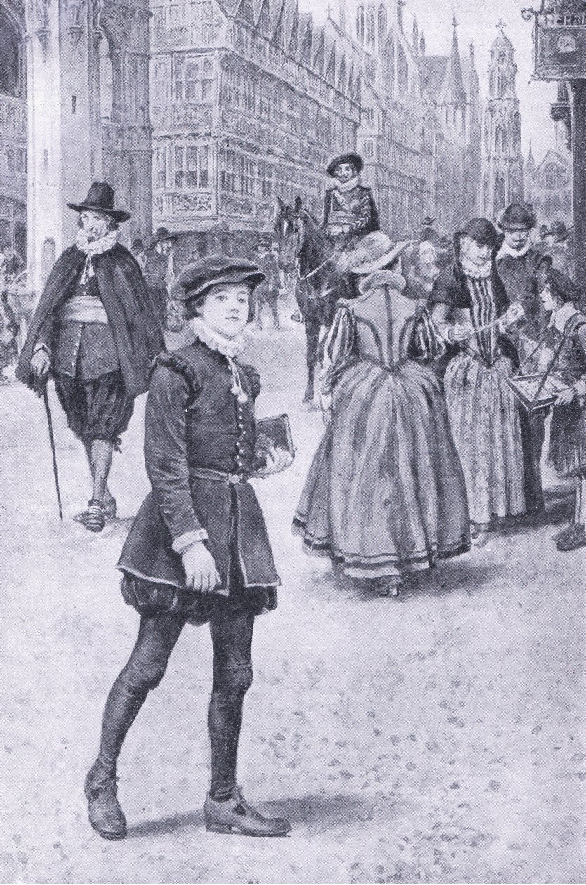 Herrick tar en tur nedover Cheapside, illustrasjon fra My Magazine av Walter Paget