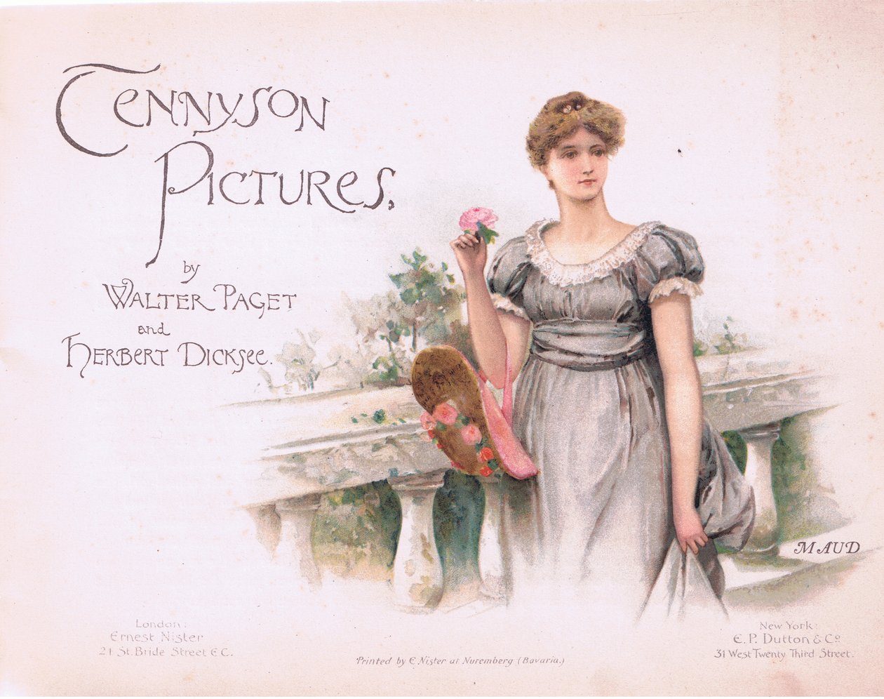 Maud: tittelside, illustrasjon fra Tennyson Pictures utgitt av E P Dutton & Co, ca. 1900 (farge litho) av Walter Paget
