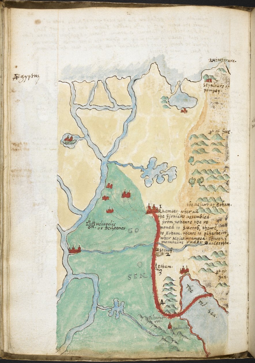 MS 57555, f.23v, Kart over Nord-Afrika, fra en notatbok som inneholder en historisk tidsskrift, biblioteklister osv.; c.1606-08 (akvarell på papir) av Walter Raleigh