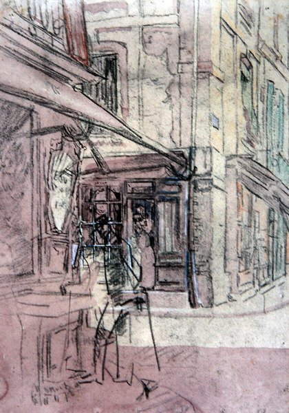 A Shop in Dieppe, ca. 1907 (blekk, farget pastell og akvarell på papir) av Walter Richard Sickert