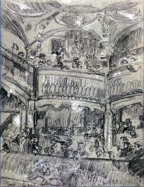 La Gaite Montparnasse, ca. 1907 (kritt på papir) av Walter Richard Sickert