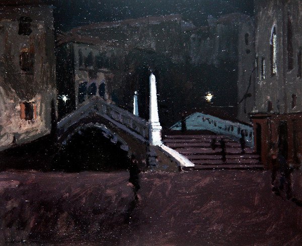 Ponte delle Guglie sul Cannaregio (Nattscene, Venezia) ca. 1896 (olje på lerret) av Walter Richard Sickert
