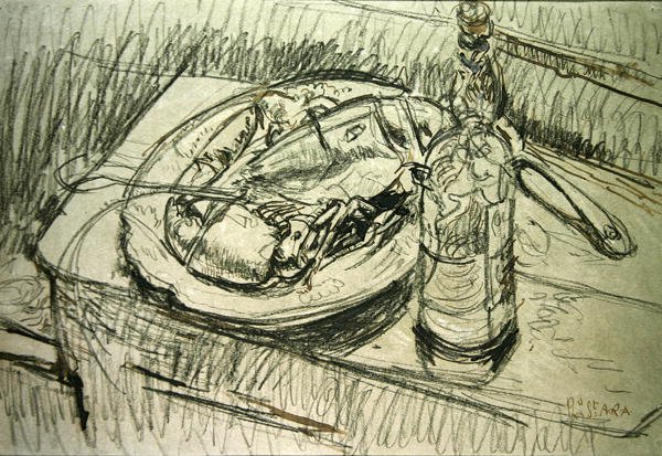 Stilleben med hummer (kritt og blekk på papir) av Walter Richard Sickert