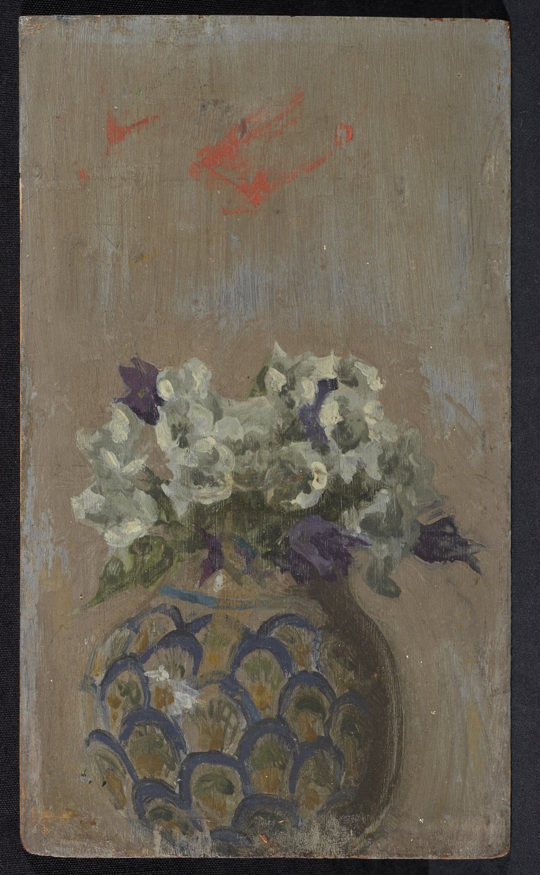 Søte fioler - hvite og blå bioletter i en mønstret bolle, ca. 1884 (olje på panel) av Walter Richard Sickert