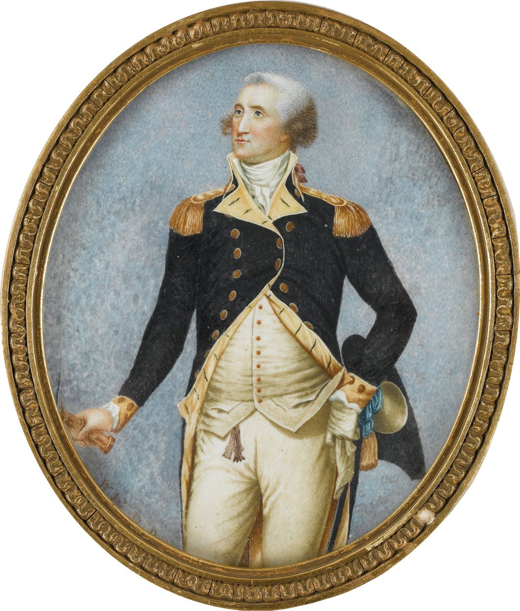 Portrett av George Washington (1732-1799), av Robertson, Walter (1750-1801). Akvarell, Gouache på horn av Walter Robertson