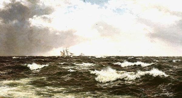 Havlandskap med skip i Mid Channel av Walter Shaw