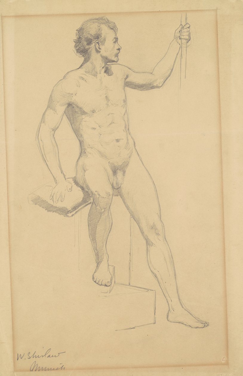 Sittende mann naken, ca. 1870-77 (grafitt på vevd papir) av Walter Shirlaw