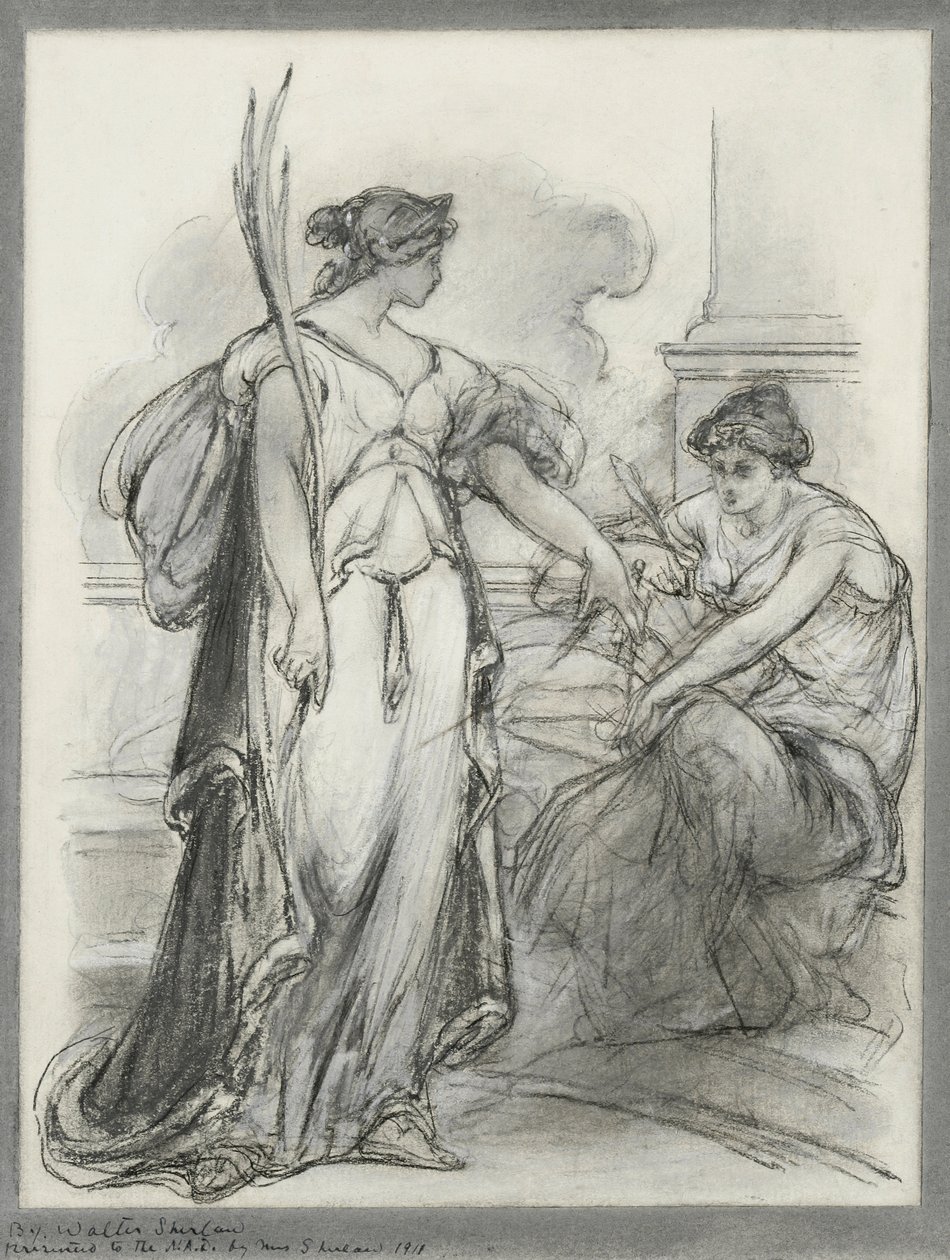 Studie for "Victory and History" (svart-hvitt kritt på papir) av Walter Shirlaw