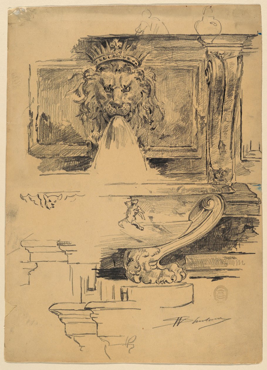 Studie av en fontene, Italia av Walter Shirlaw