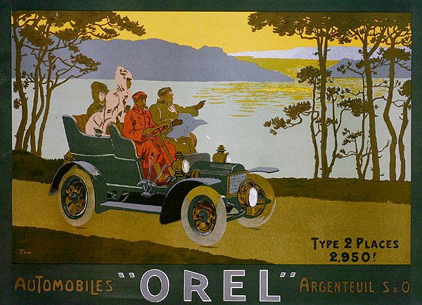 Annonse for Orel-biler (litho-farge) av Walter Thor