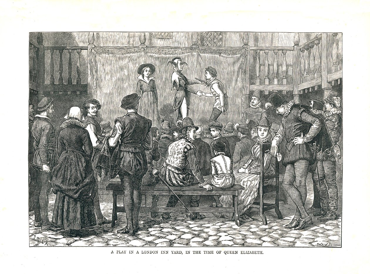 A Play in an Elizabethan London Inn Yard, 1878 av Walter Thornbury