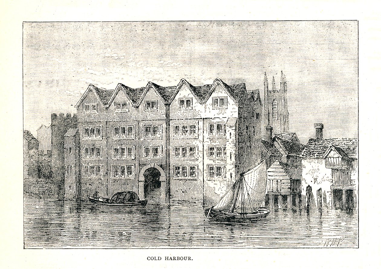 Kald havn. Medieval Mansion House North Bank of Thames over London Bridge, 1894 av Walter Thornbury