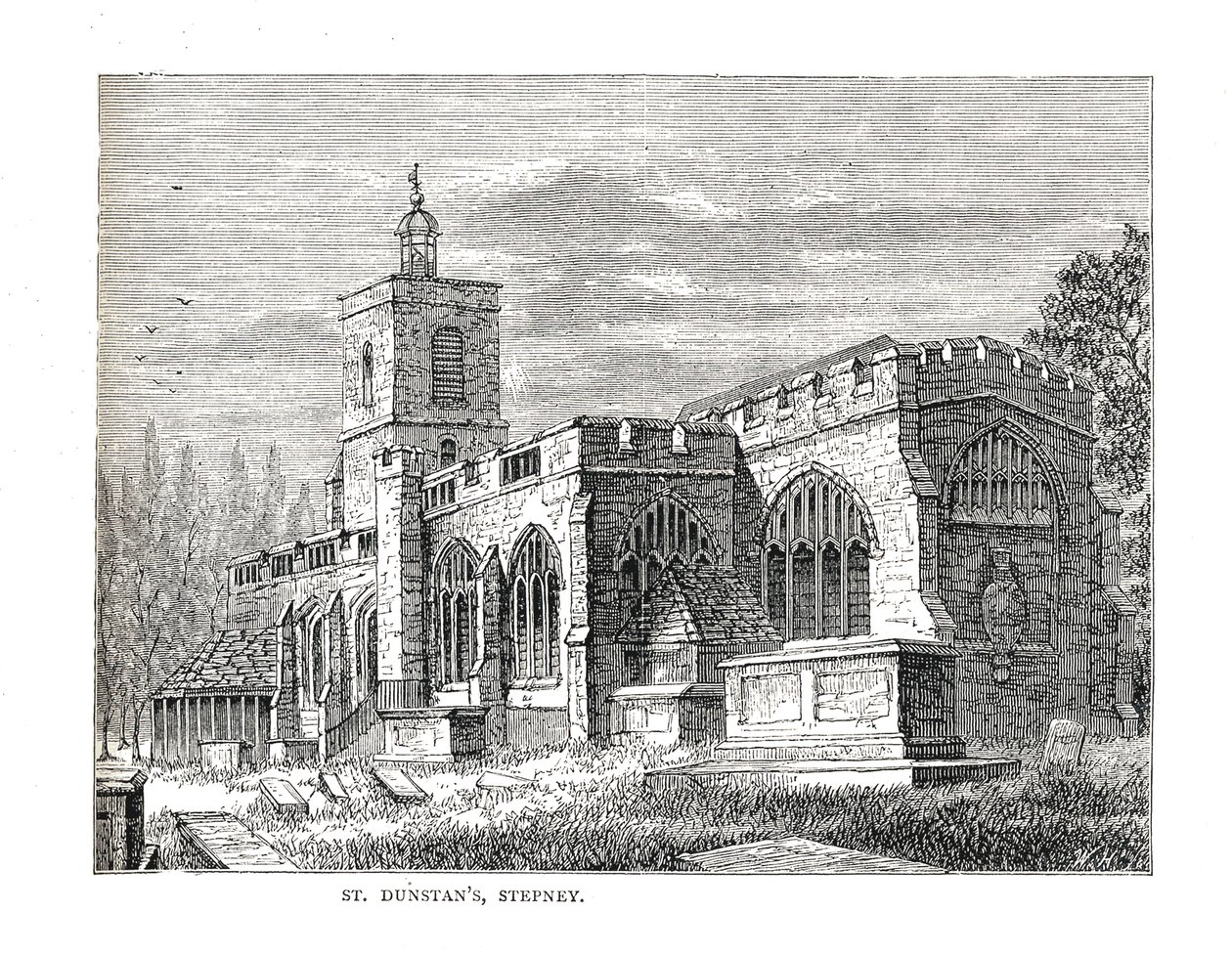St.Dunstans Stepney. Fra en utsikt tatt i 1803 av Walter Thornbury