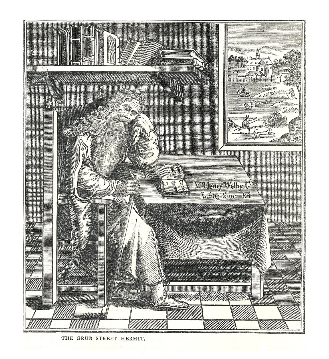 Eremitten i Grub Street. Fra et bilde publisert av Richardson, 1878 av Walter Thornbury