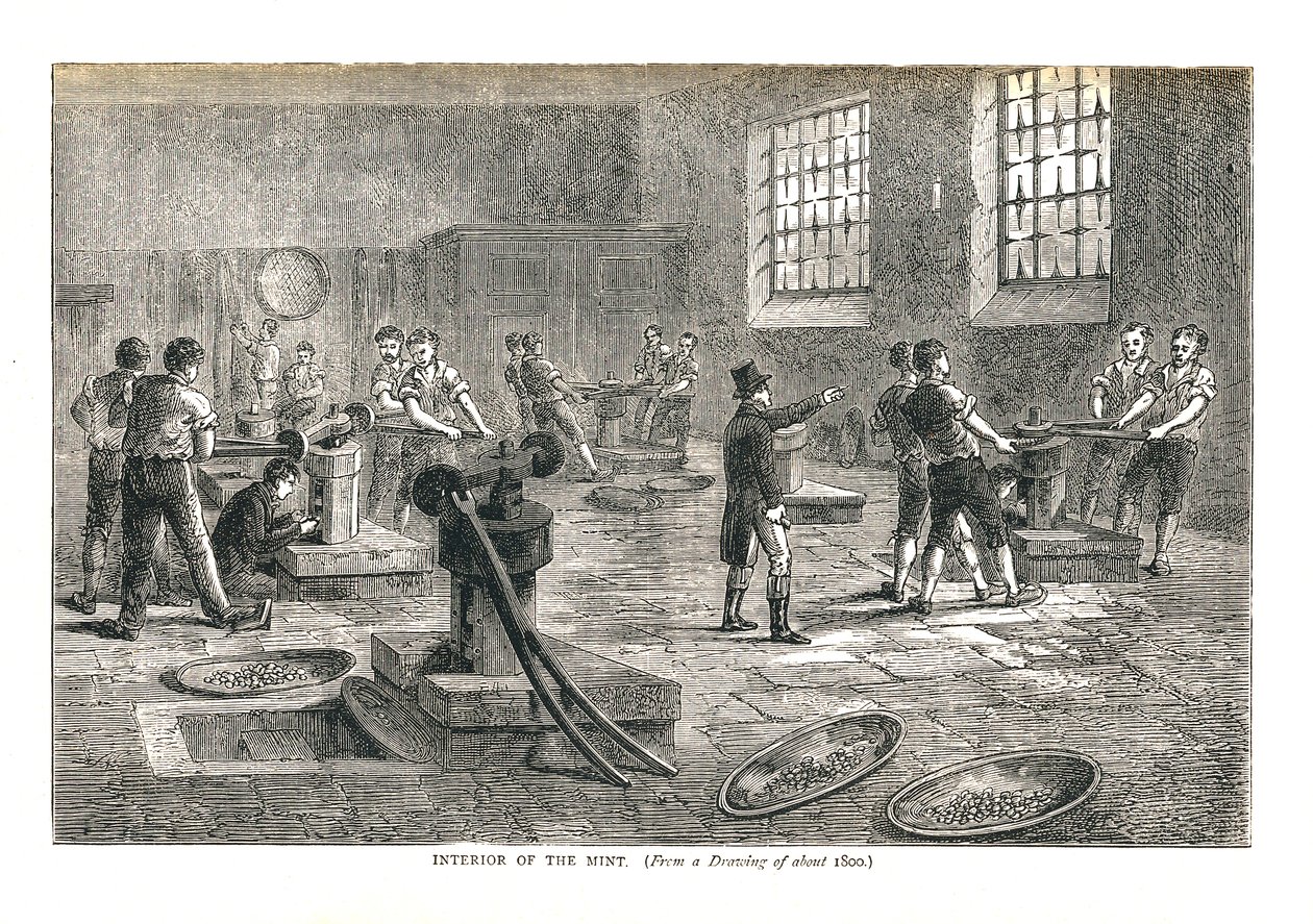 Myntverkets indre fra en tegning fra rundt 1800, 1878 av Walter Thornbury