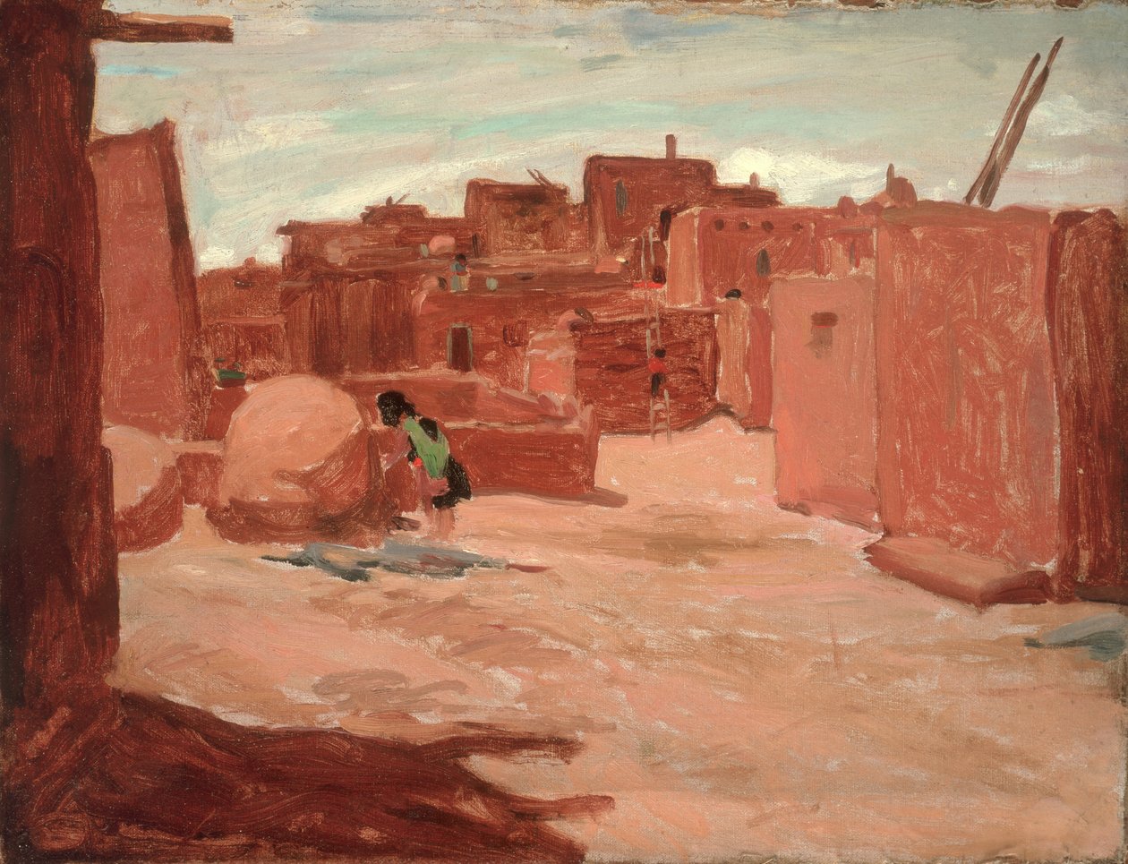 Adobe Village (olje på lerret) av Walter Ufer