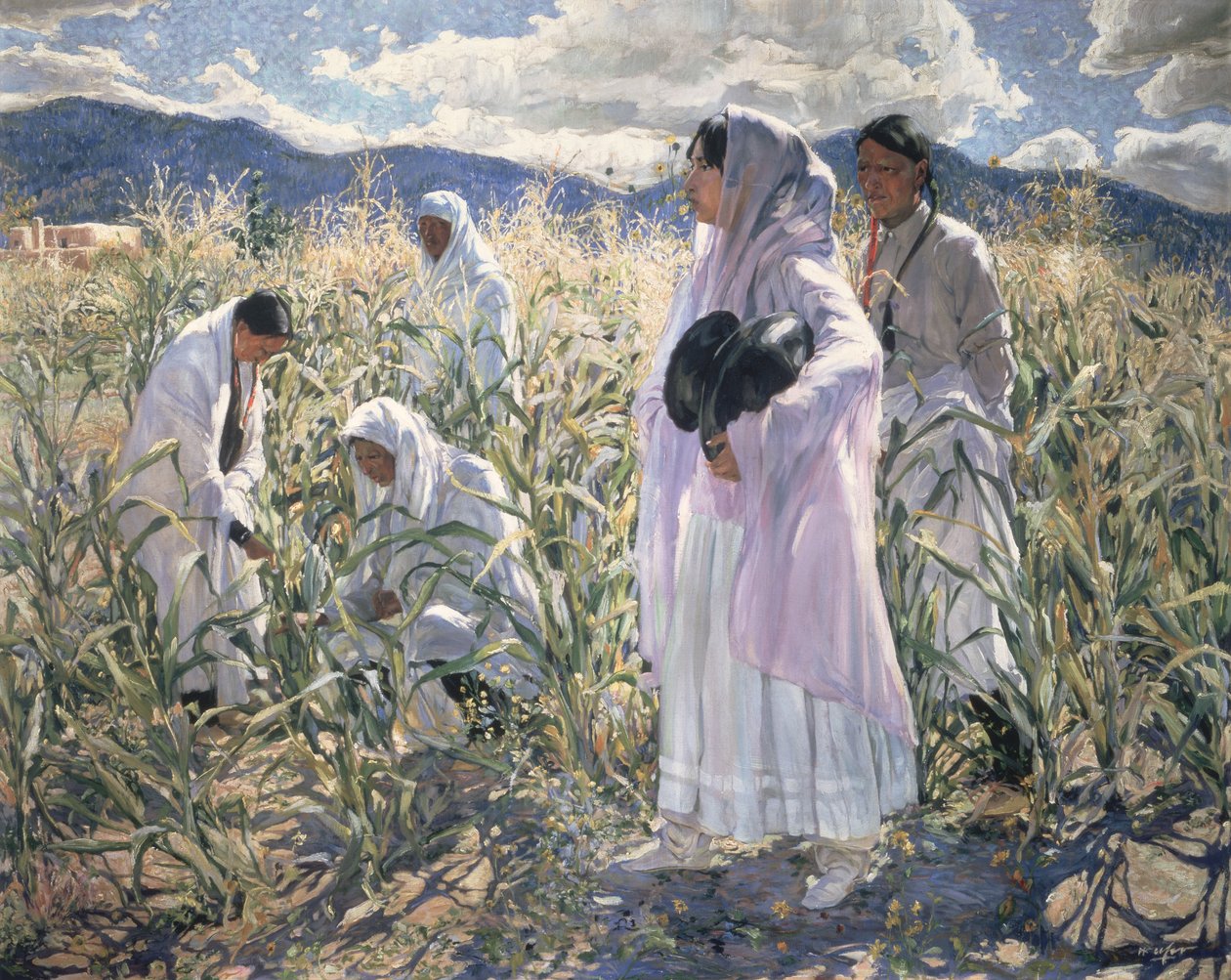 Indisk mais, Taos (olje på lerret) av Walter Ufer