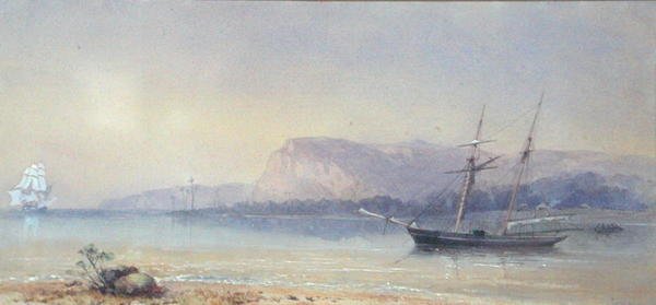 Skip ved anker (akvarell på papir) av Walter William May