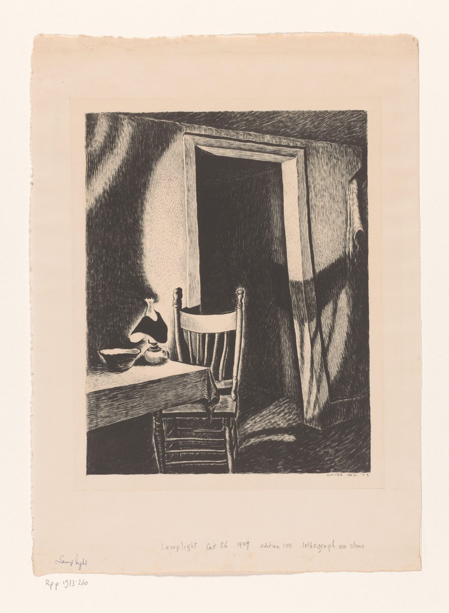 Interiør ved lampelys av Wanda Gág (signed by artist)