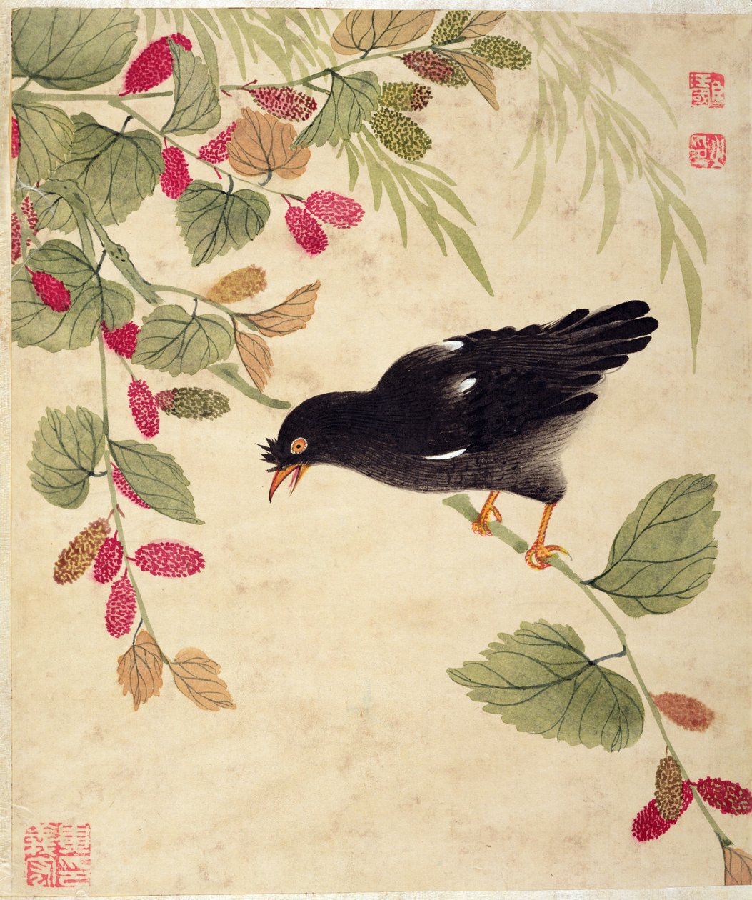 Et av en serie malerier av fugler og frukt, sent på 1800-tallet av Wang Guochen
