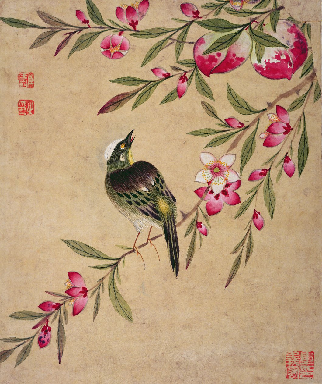 Et av en serie malerier av fugler og frukt, sent på 1800-tallet av Wang Guochen