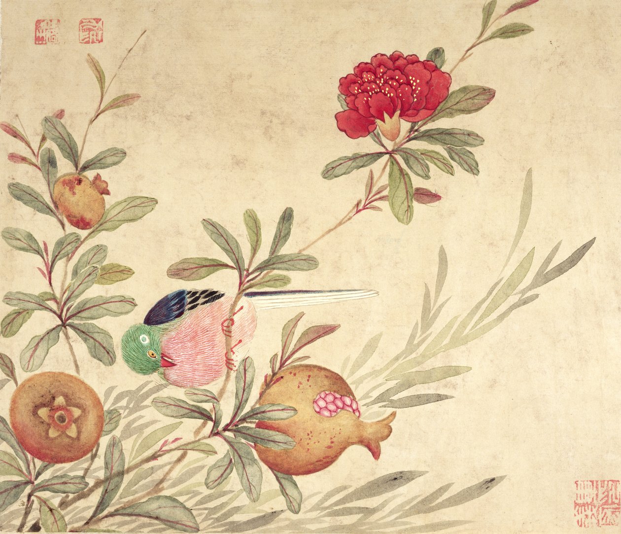Et av en serie malerier av fugler og frukt, sent på 1800-tallet av Wang Guochen
