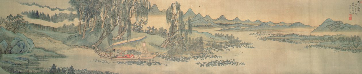 Handscroll som viser et landskap med kolofondiktet, Fishing in Willow Brook, kinesisk, 1706 (se også 142751) av Wang Hui