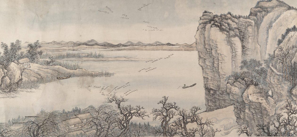 Landskap i stil med Juran og Yan Wengui, datert 1713. av Wang Hui