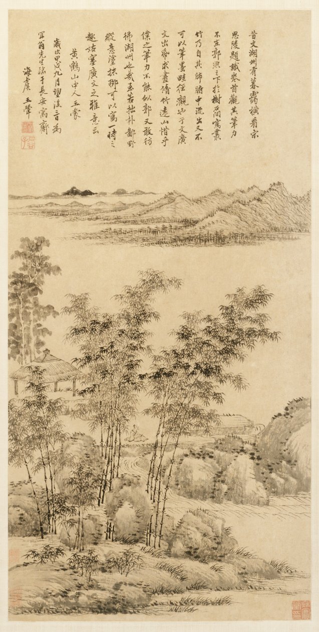 Høye bambus og fjerne fjell, etter Wang Meng, 1694. av Wang Hui