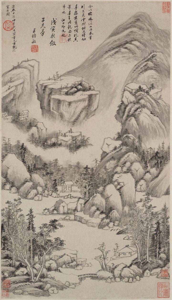 Landskap i stil med Huang Gongwang av Wang Shimin