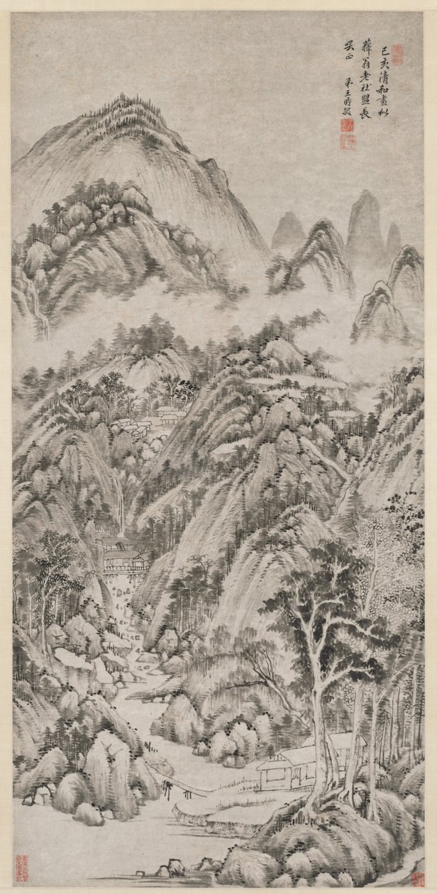 Fjelllandsby omfavnet av sommeren, 1659. av Wang Shimin