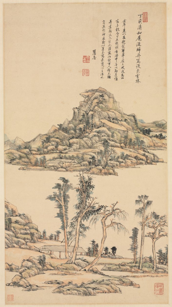 Landskap i fargestilen til Ni Zan, 1707. av Wang Yuanqi