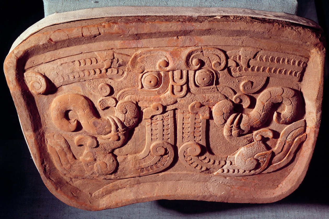 Original modell av Taotie maske i terrakotta. Taotie er en av de 9 dragene i kinesisk mytologi. Realisert i jagerrikenes tid (475-221 f.Kr.), Kina av Warring States period Chinese School