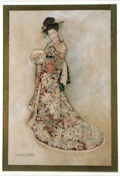 Geisha Girl (akvarell og gull på lin) av Warwick Goble